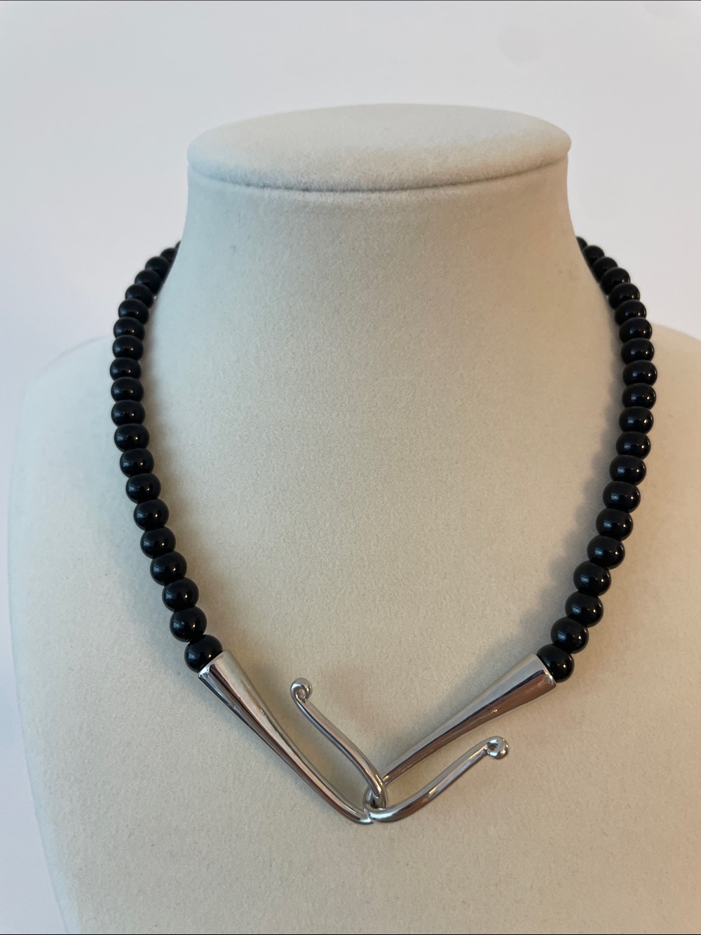 Black Bead Silver Accent Necklace